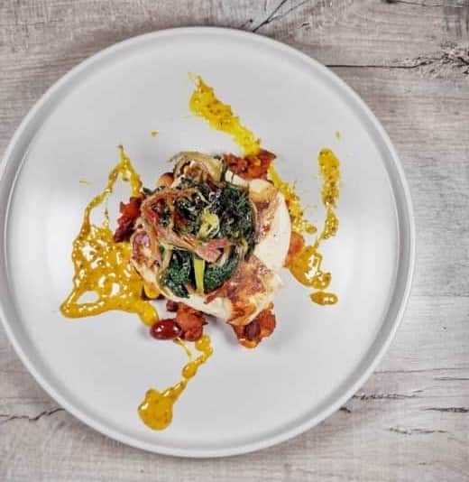A plated starter from a private chef dinner