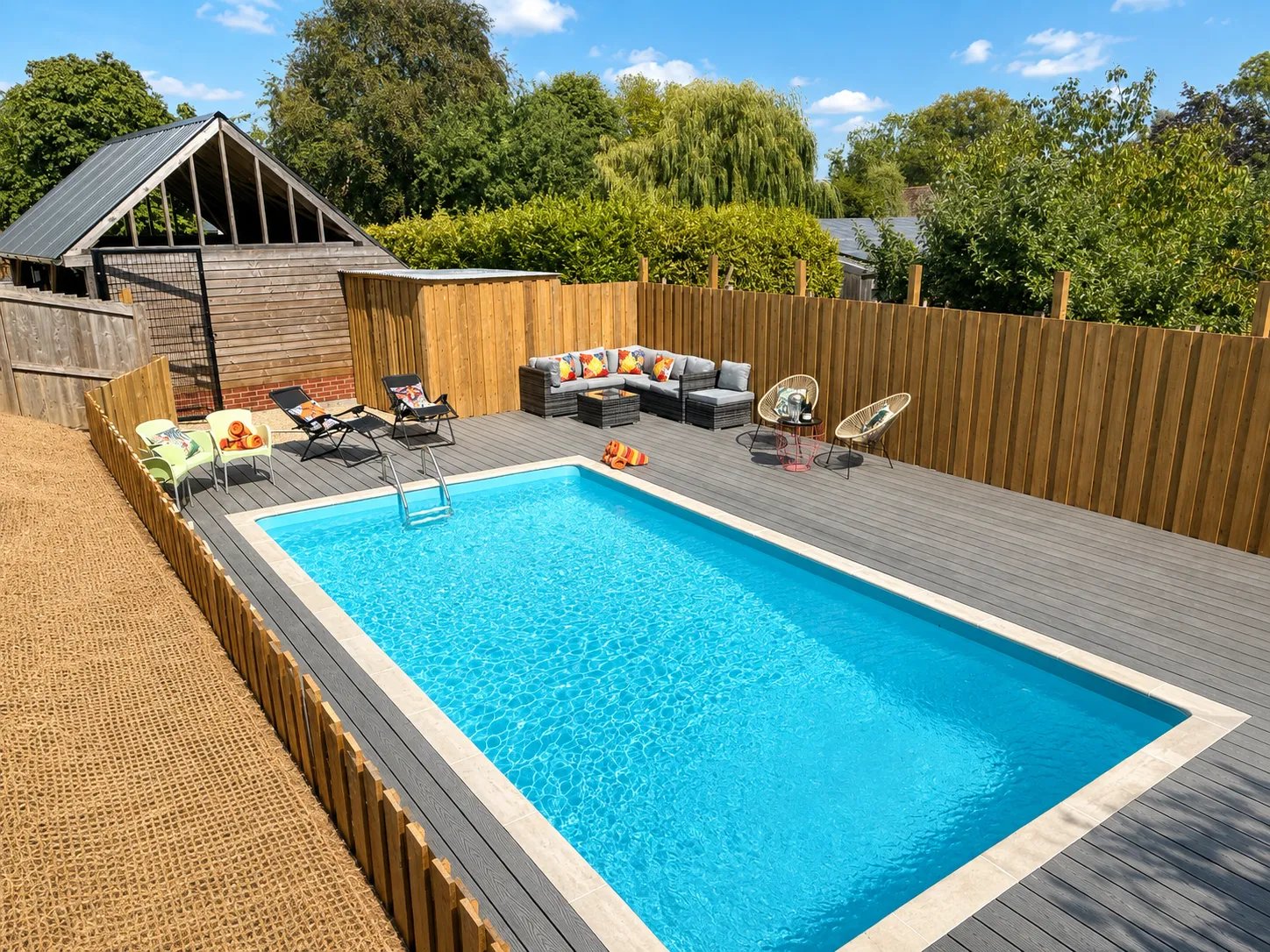 The private heated outdoor pool at Vedalworks, open May–September