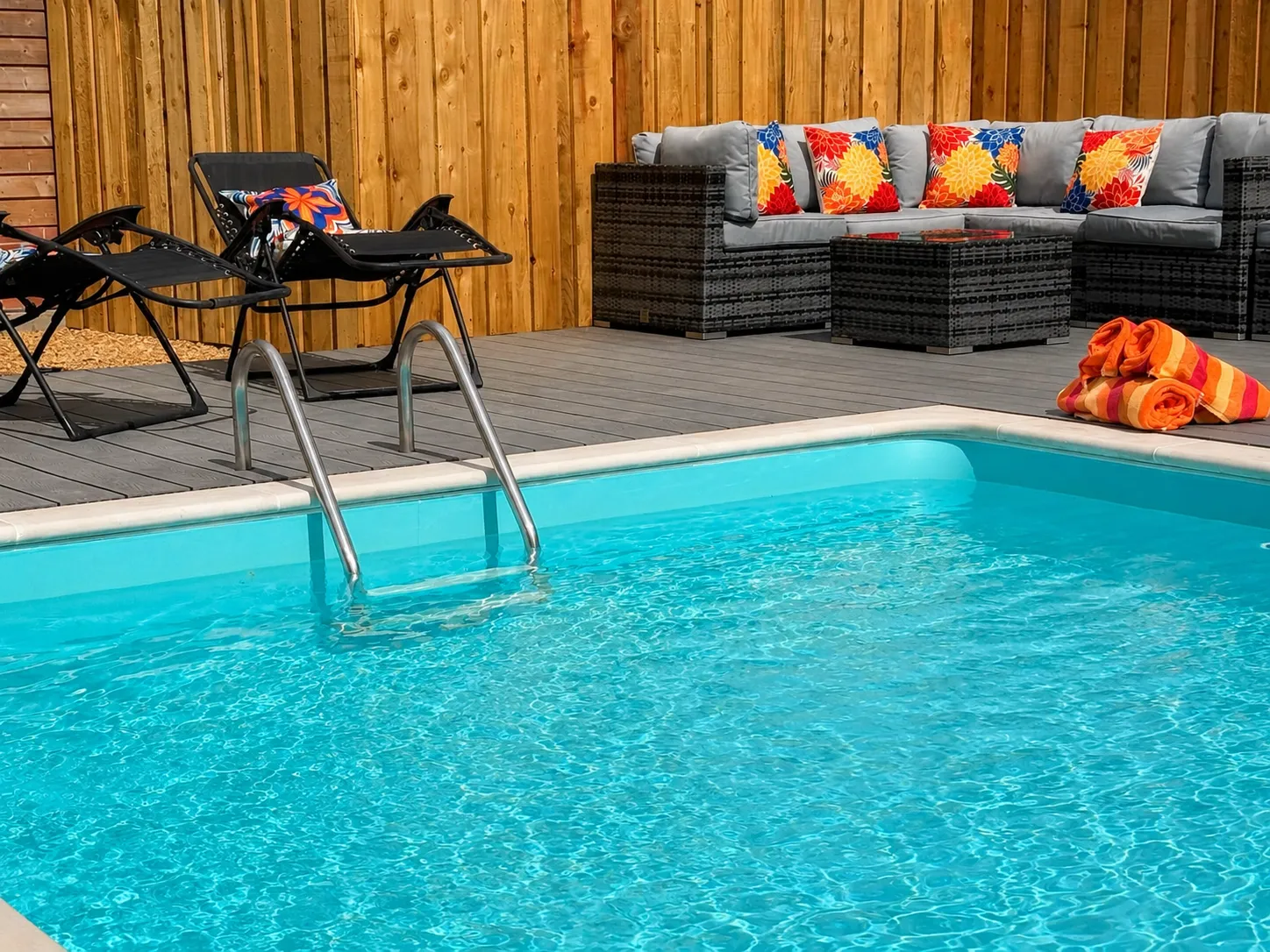 The private heated outdoor pool at Vedalworks, open May–September